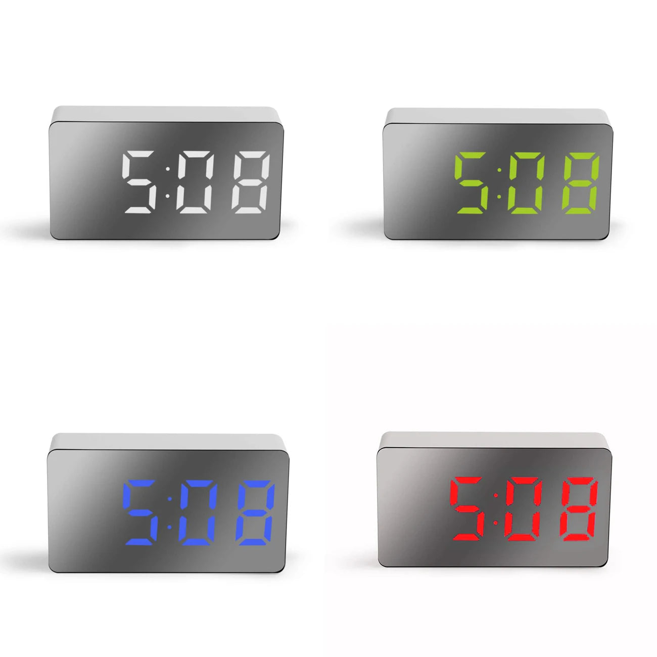 LED Digital Mirror Alarm Clock Mini Clock Multifunctional Snooze Display Time Night LCD Light Table Desktop USB 5v/No Battery