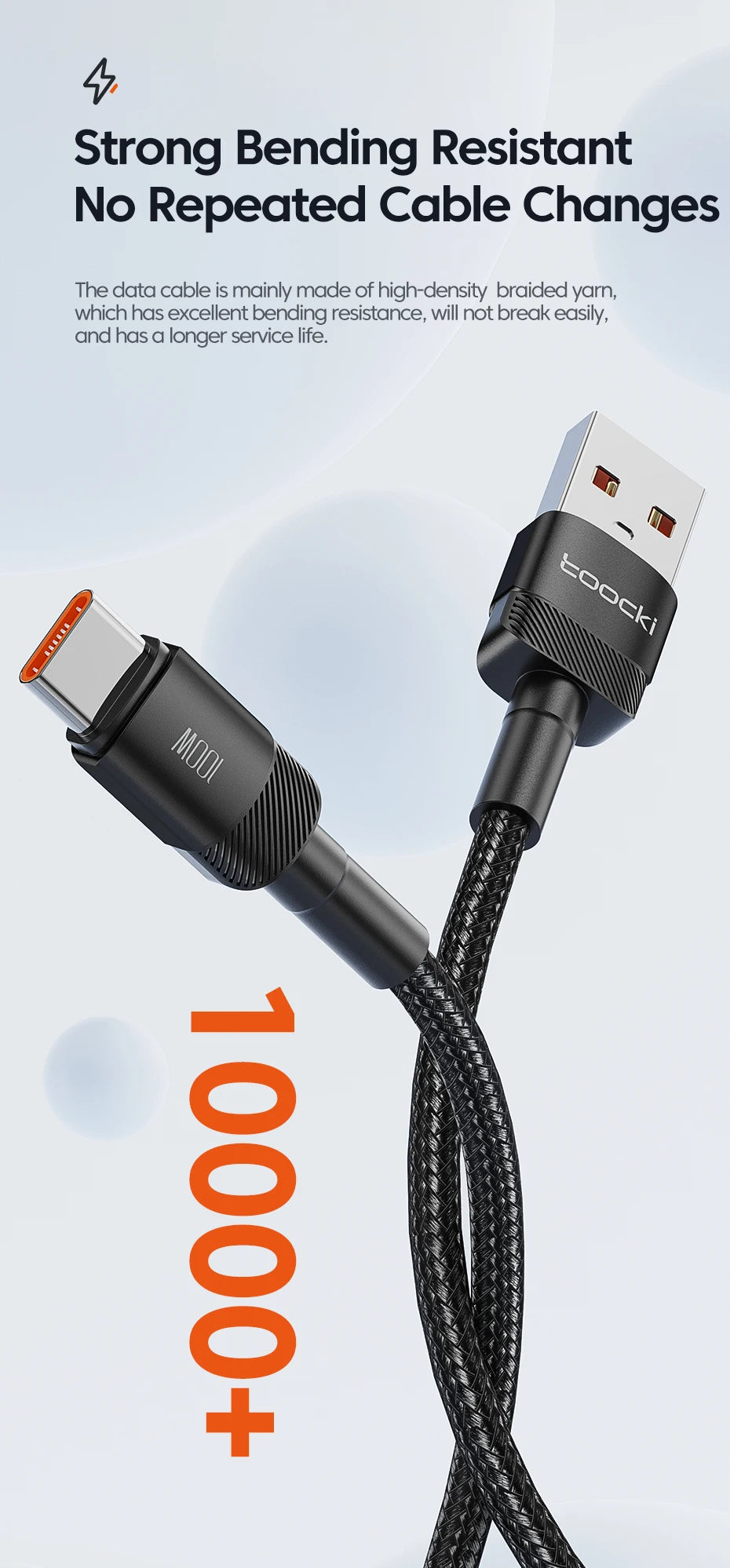 Toocki 100W USB C Cable Super Fast Charge 1M 2M 3M Type C Charger Cable For Huawei Honor Samsung Xiaomi USBC Data Charging Cabo