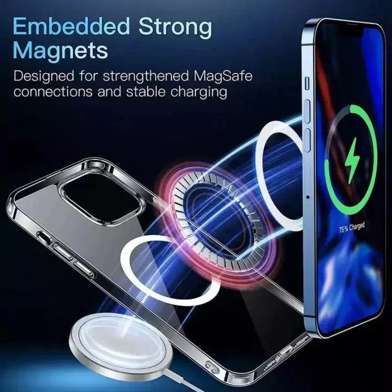 Clear Phone Case For iPhone 11 12 13 14 15 Pro Max For Magsafe Magnetic Wireless Charging Magsafe Case 7 8 XR XsMax Cover Case