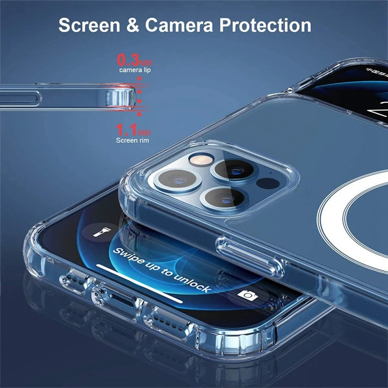 Clear Phone Case For iPhone 11 12 13 14 15 Pro Max For Magsafe Magnetic Wireless Charging Magsafe Case 7 8 XR XsMax Cover Case