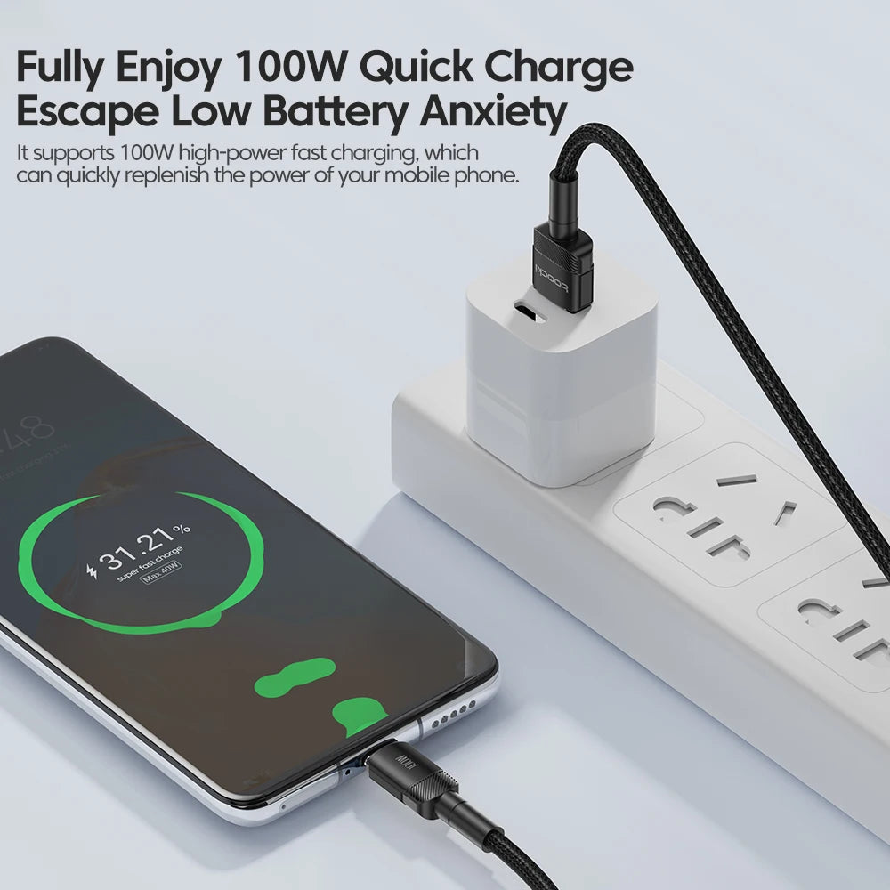 Toocki 100W USB C Cable Super Fast Charge 1M 2M 3M Type C Charger Cable For Huawei Honor Samsung Xiaomi USBC Data Charging Cabo