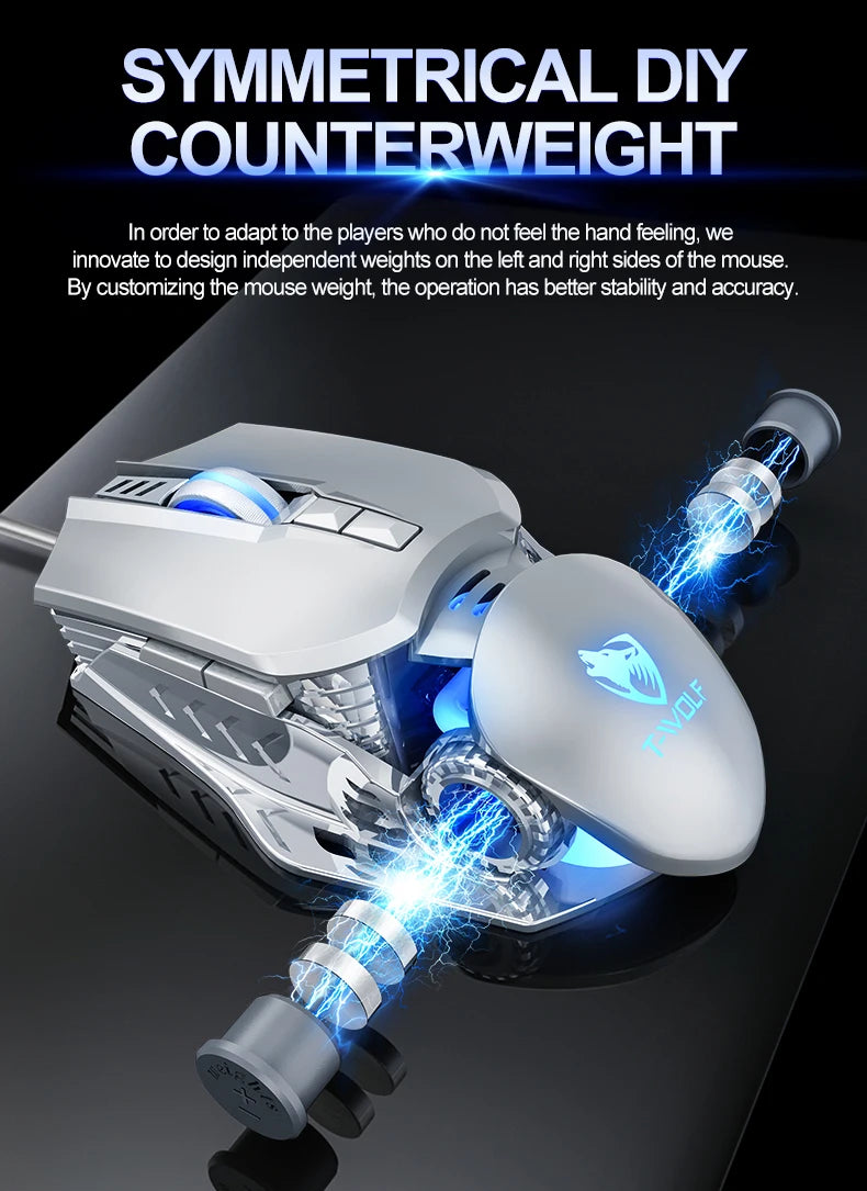 T-WOLF  Mechanical  Gaming Mouse Mechanical Esports Game Wired Backlit Mouse Laptop Suitable for Metal Rollers