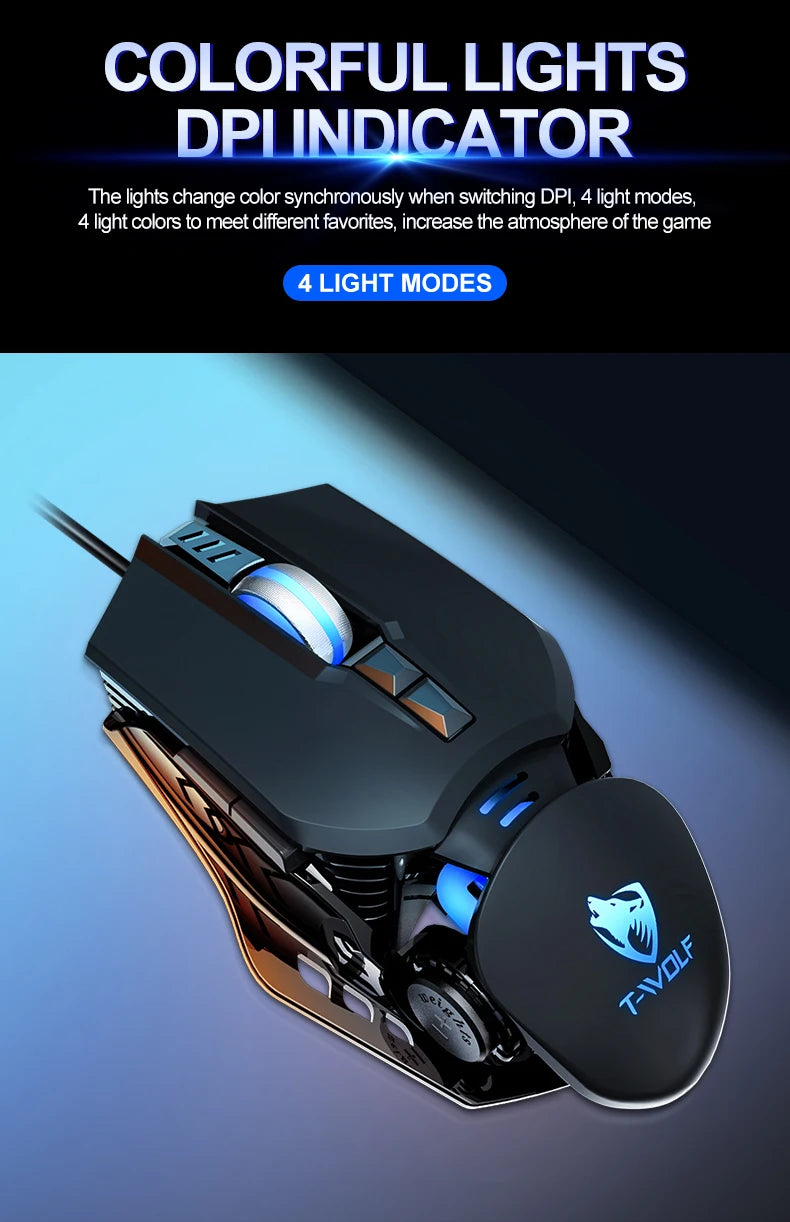 T-WOLF  Mechanical  Gaming Mouse Mechanical Esports Game Wired Backlit Mouse Laptop Suitable for Metal Rollers