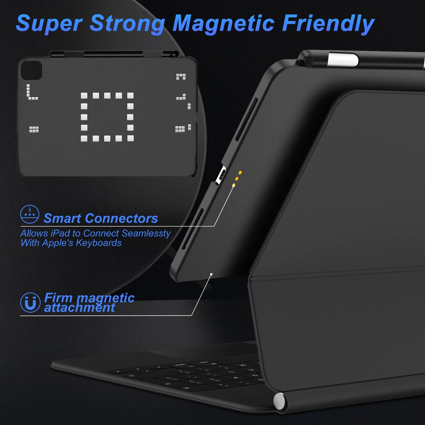 Magnetic Case for iPad Pro 11 13 2024 M4 Air 6 Air 4/5 iPad Pro 12.9 Magic Keyboard Compatible Case Pencil Holder