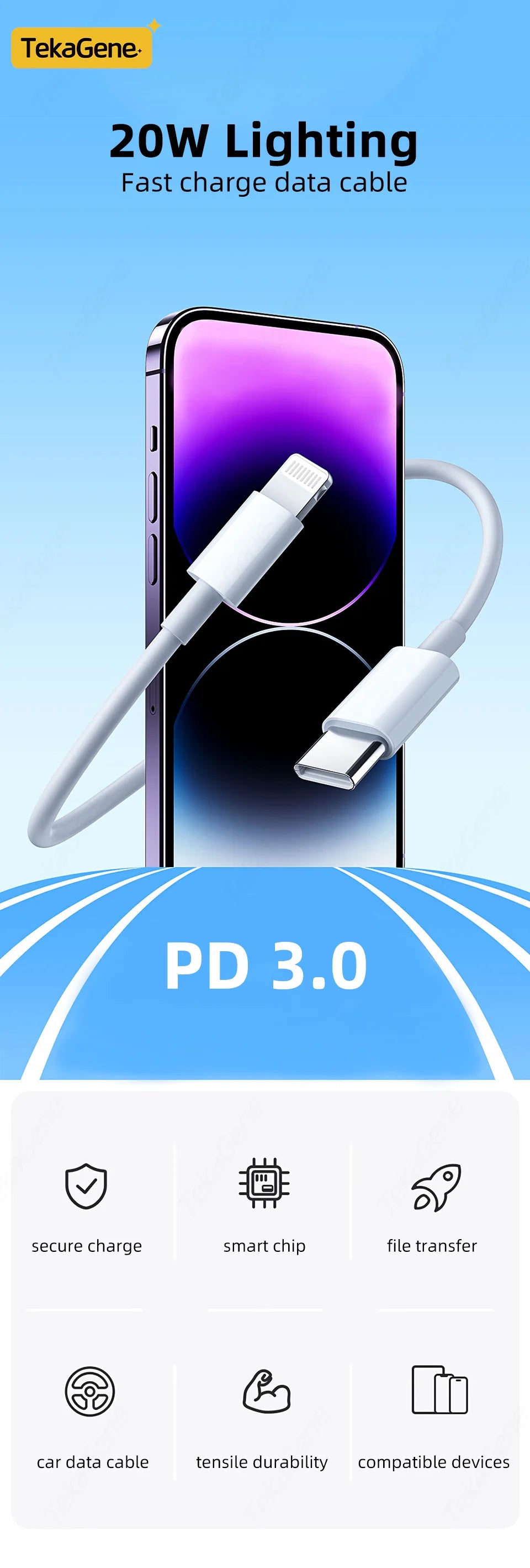 MFI Certification PD 3.0 Type-C to Lighting 20W Fast Charging Cable Charger Data Wire For iPhone 14 13 12 Pro Max iPad AirPods