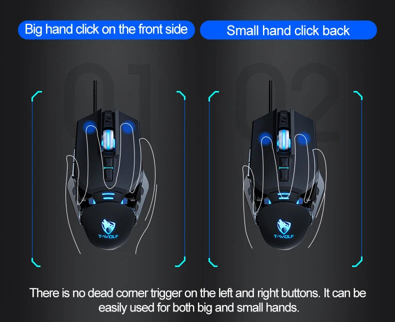 T-WOLF  Mechanical  Gaming Mouse Mechanical Esports Game Wired Backlit Mouse Laptop Suitable for Metal Rollers