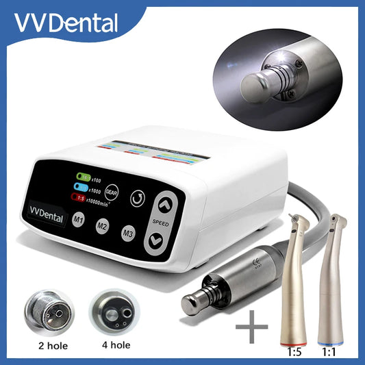 VVDental Electric Brushless LED Micro Motor Set Internal Water Spray High Rotation 1:5/1:1 Contra Angle Handpiece Dental Machine