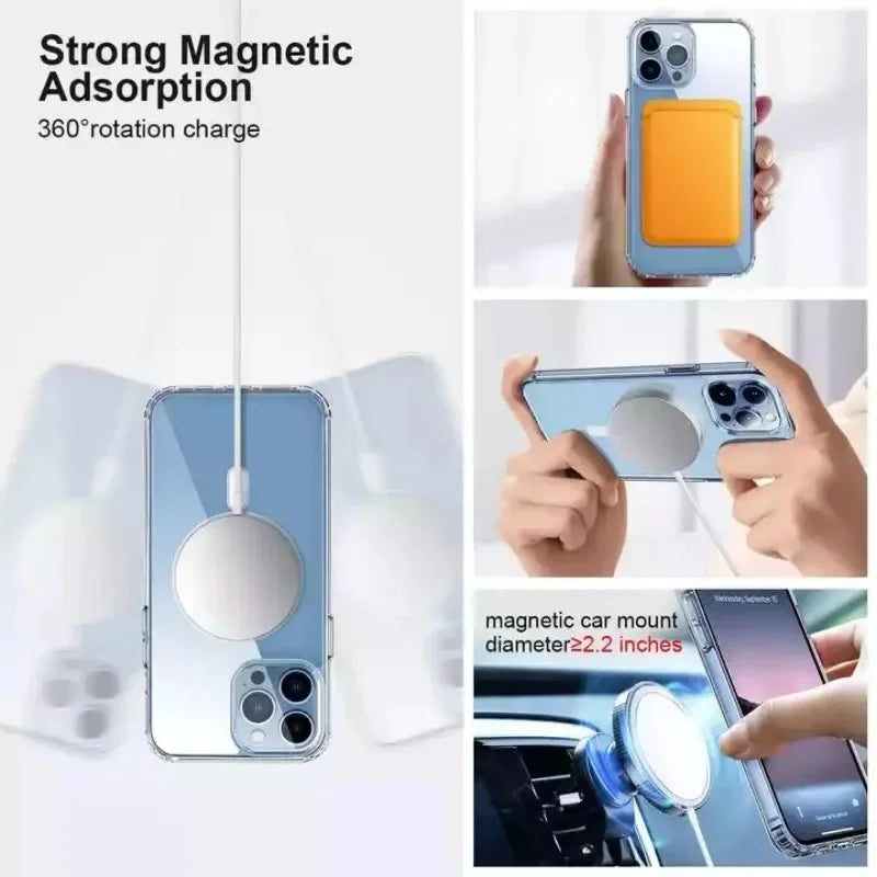 Clear Phone Case For iPhone 11 12 13 14 15 Pro Max For Magsafe Magnetic Wireless Charging Magsafe Case 7 8 XR XsMax Cover Case