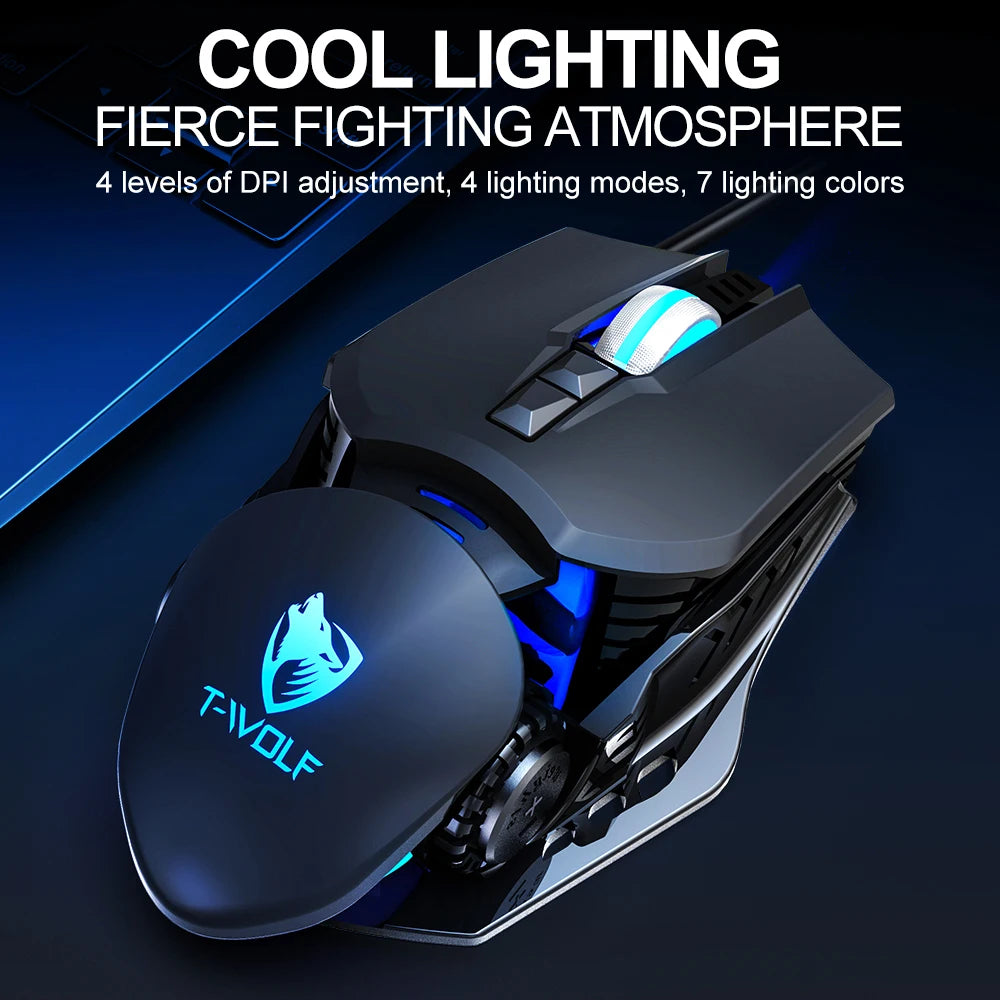T-WOLF  Mechanical  Gaming Mouse Mechanical Esports Game Wired Backlit Mouse Laptop Suitable for Metal Rollers