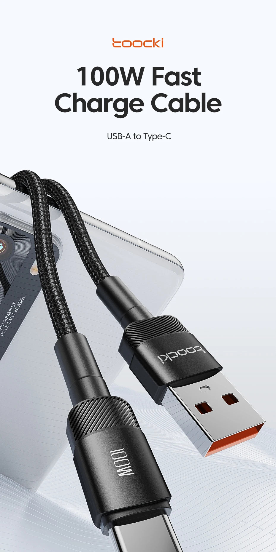 Toocki 100W USB C Cable Super Fast Charge 1M 2M 3M Type C Charger Cable For Huawei Honor Samsung Xiaomi USBC Data Charging Cabo