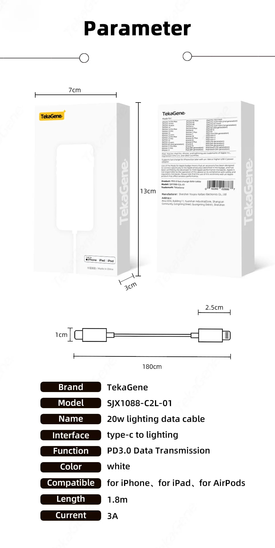 MFI Certification PD 3.0 Type-C to Lighting 20W Fast Charging Cable Charger Data Wire For iPhone 14 13 12 Pro Max iPad AirPods